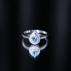 1 Carat Pear Cut Aquamarine Engagement Ring with Diamond Halo