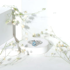 1 Carat Pear Cut Aquamarine Engagement Ring with Diamond Halo