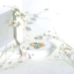 1 Carat Pear Cut Aquamarine Engagement Ring with Diamond Halo