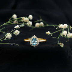 1 Carat Pear Cut Aquamarine Engagement Ring with Diamond Halo