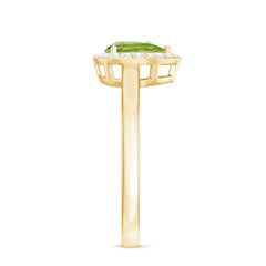 Real 1 Carat Peridot Teardrop Engagement Ring with Diamond Halo