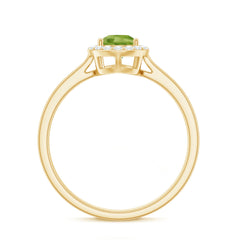 Real 1 Carat Peridot Teardrop Engagement Ring with Diamond Halo