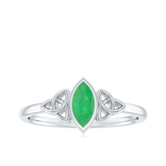Marquise Cut Natural Emerald Celtic Engagement Ring in Bezel Setting