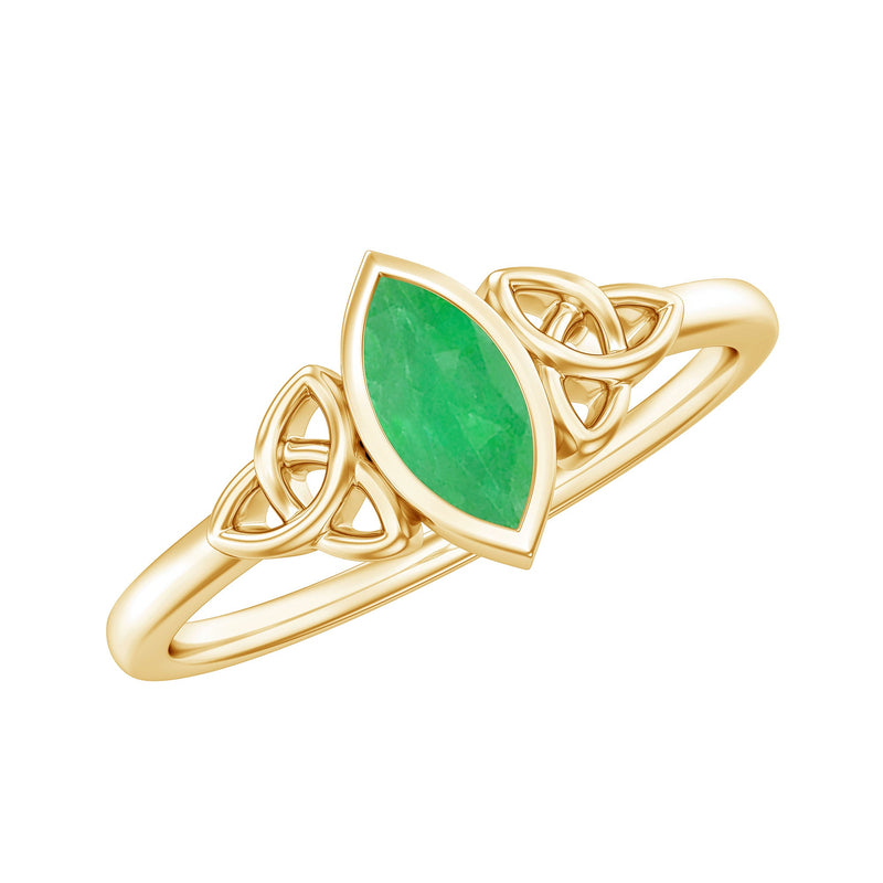 Marquise Cut Natural Emerald Celtic Engagement Ring in Bezel Setting