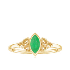 Marquise Cut Natural Emerald Celtic Engagement Ring in Bezel Setting