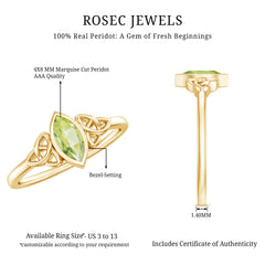 Natural 0.7 Carat Marquise Peridot Promise Ring with Celtic Knot