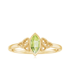 Natural 0.7 Carat Marquise Peridot Promise Ring with Celtic Knot