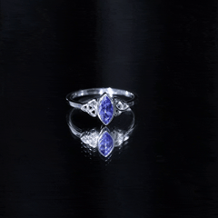 Natural Bezel Set Marquise Tanzanite Promise Ring with Celtic Knot