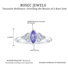 Natural Bezel Set Marquise Tanzanite Promise Ring with Celtic Knot