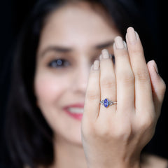 Natural Bezel Set Marquise Tanzanite Promise Ring with Celtic Knot