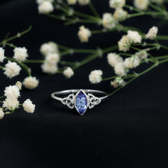Natural Bezel Set Marquise Tanzanite Promise Ring with Celtic Knot