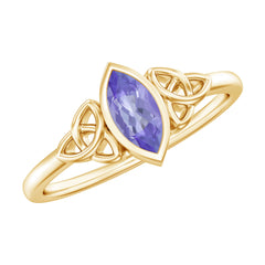 Natural Bezel Set Marquise Tanzanite Promise Ring with Celtic Knot