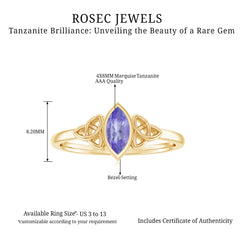 Natural Bezel Set Marquise Tanzanite Promise Ring with Celtic Knot