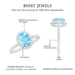 Classic Aquamarine Oval Engagement Ring with Diamond Halo