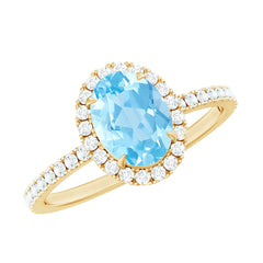 Classic Aquamarine Oval Engagement Ring with Diamond Halo