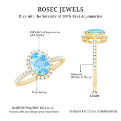 Classic Aquamarine Oval Engagement Ring with Diamond Halo