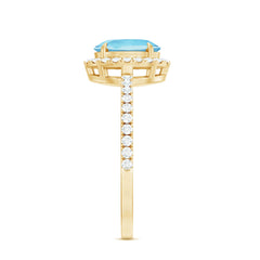Classic Aquamarine Oval Engagement Ring with Diamond Halo