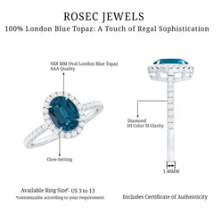Oval 6X8MM London Blue Topaz Halo Engagement Ring