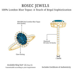 Oval 6X8MM London Blue Topaz Halo Engagement Ring