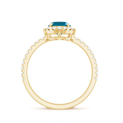 Oval 6X8MM London Blue Topaz Halo Engagement Ring