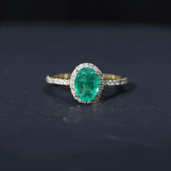 Genuine 6X8MM Oval Emerald Engagement Ring with Diamond Halo