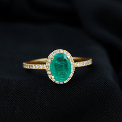Genuine 6X8MM Oval Emerald Engagement Ring with Diamond Halo