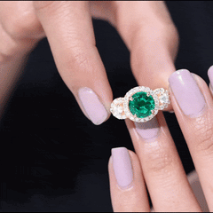 Certified 8mm Lab Grown Emerald Vintage Looking Engagement Ring with Moissanite