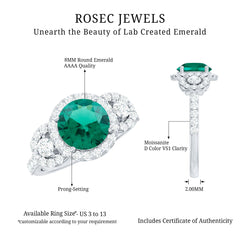 Certified 8mm Lab Grown Emerald Vintage Looking Engagement Ring with Moissanite