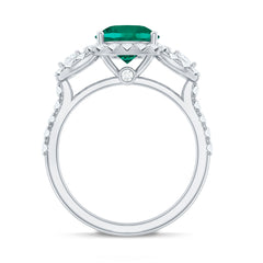 Certified 8mm Lab Grown Emerald Vintage Looking Engagement Ring with Moissanite