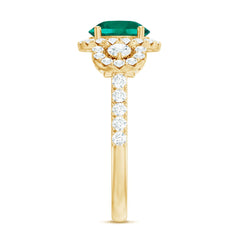Certified 8mm Lab Grown Emerald Vintage Looking Engagement Ring with Moissanite