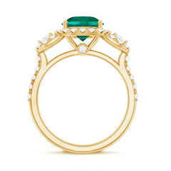 Certified 8mm Lab Grown Emerald Vintage Looking Engagement Ring with Moissanite