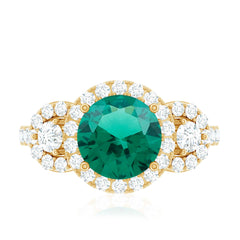 Certified 8mm Lab Grown Emerald Vintage Looking Engagement Ring with Moissanite