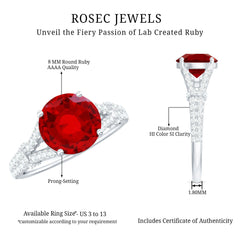 Lab Created Ruby and Diamond Split Shank Engagement Ring