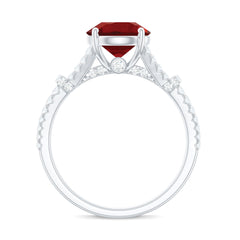 Lab Created Ruby and Diamond Split Shank Engagement Ring