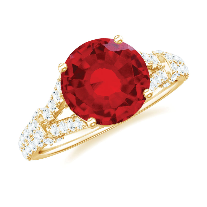 Lab Created Ruby and Diamond Split Shank Engagement Ring