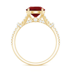 Lab Created Ruby and Diamond Split Shank Engagement Ring