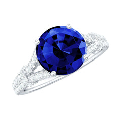 Certified 2.7 Carat Lab Grown Blue Sapphire Engagement Ring with Diamond Split Shank