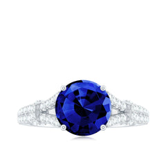 Certified 2.7 Carat Lab Grown Blue Sapphire Engagement Ring with Diamond Split Shank
