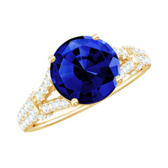 Certified 2.7 Carat Lab Grown Blue Sapphire Engagement Ring with Diamond Split Shank