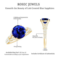 Certified 2.7 Carat Lab Grown Blue Sapphire Engagement Ring with Diamond Split Shank
