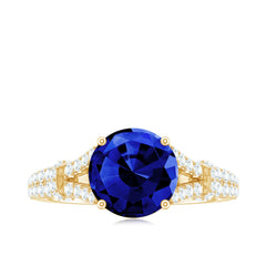 Certified 2.7 Carat Lab Grown Blue Sapphire Engagement Ring with Diamond Split Shank