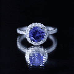 8 mm Round Lab Created Blue Sapphire Classic Engagement Ring with Diamond Halo