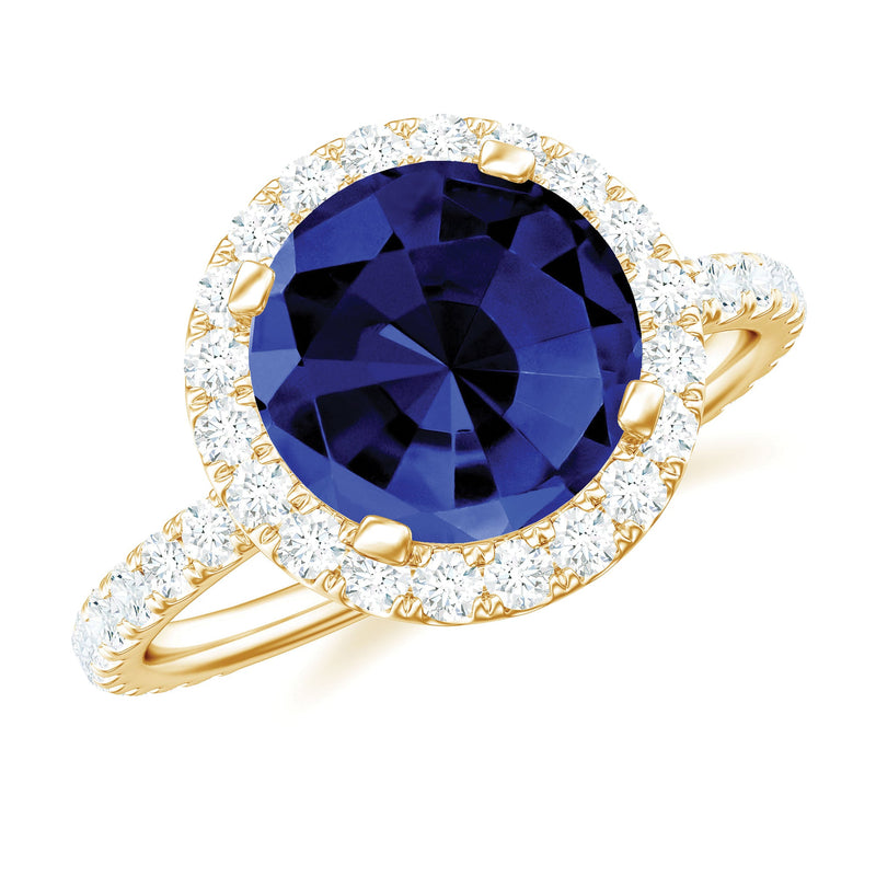 8 mm Round Lab Created Blue Sapphire Classic Engagement Ring with Diamond Halo