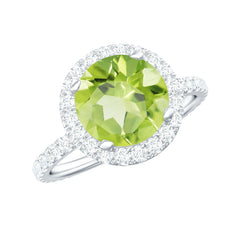 2 CT Round Peridot Engagement Ring with Moissanite Halo