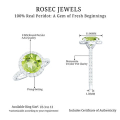 2 CT Round Peridot Engagement Ring with Moissanite Halo
