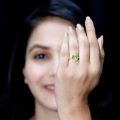2 CT Round Peridot Engagement Ring with Moissanite Halo