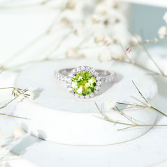2 CT Round Peridot Engagement Ring with Moissanite Halo