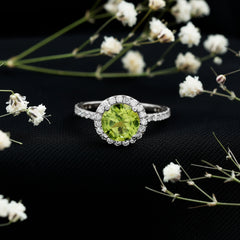 2 CT Round Peridot Engagement Ring with Moissanite Halo