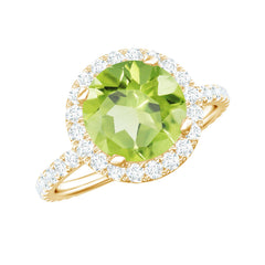 2 CT Round Peridot Engagement Ring with Moissanite Halo