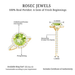 2 CT Round Peridot Engagement Ring with Moissanite Halo